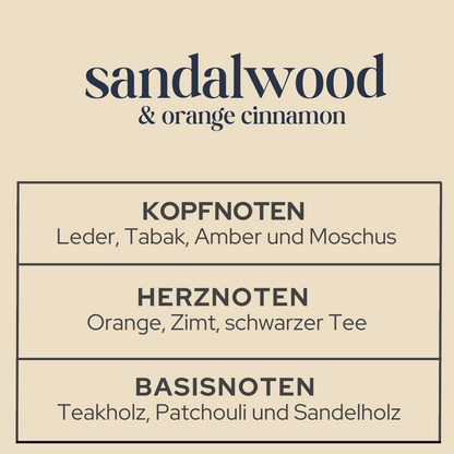 Le parfum fond le bois de santal et l'orange, la cannelle