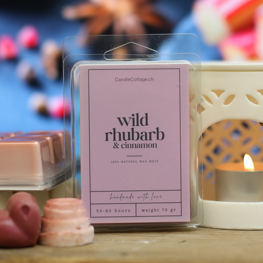 Duft Melts with wild rhubarb and cinnamon scent, 100% natural soy wax, 72g.